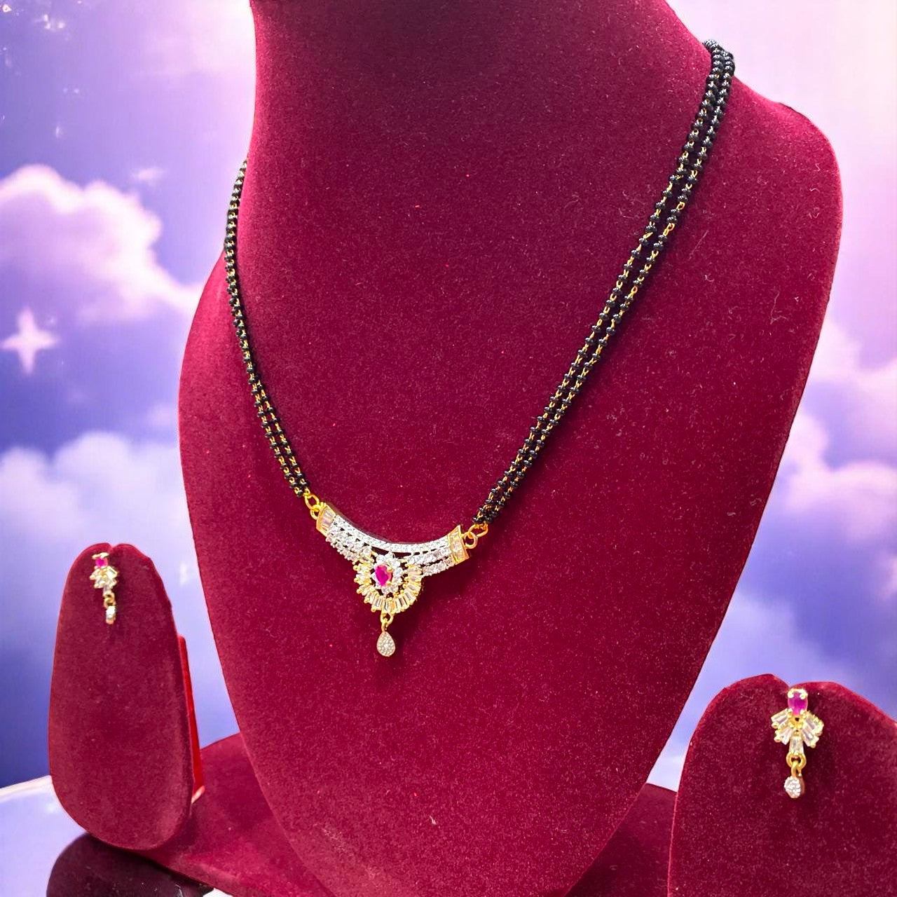 Ruby and American Diamond Mangalsutra Set