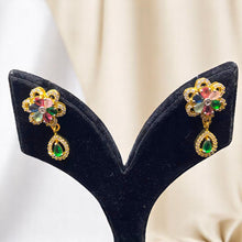 Multicolor Floral Drop Earrings with Emerald Accents