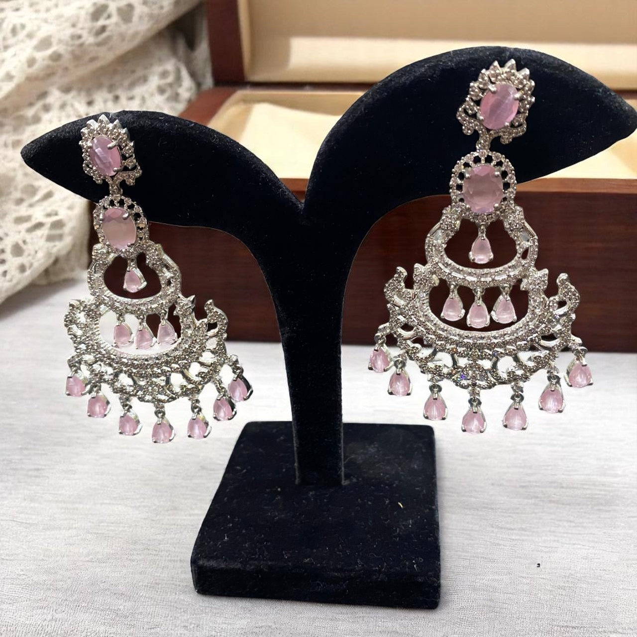 Royal Pink Chandelier Earrings
