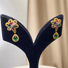 Multicolor Floral Drop Earrings with Emerald Accents