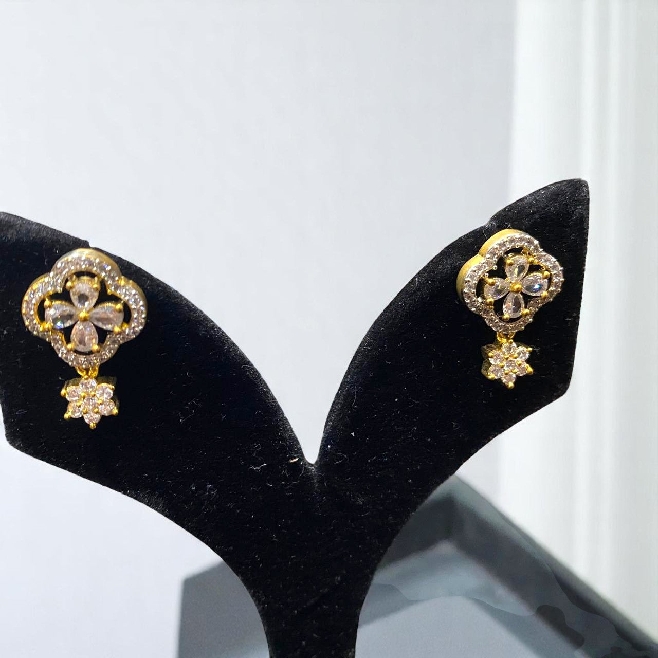 Petite Floral Drop Earrings with Crystal Accents