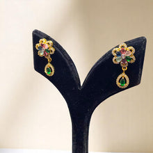 Multicolor Floral Drop Earrings with Emerald Accents