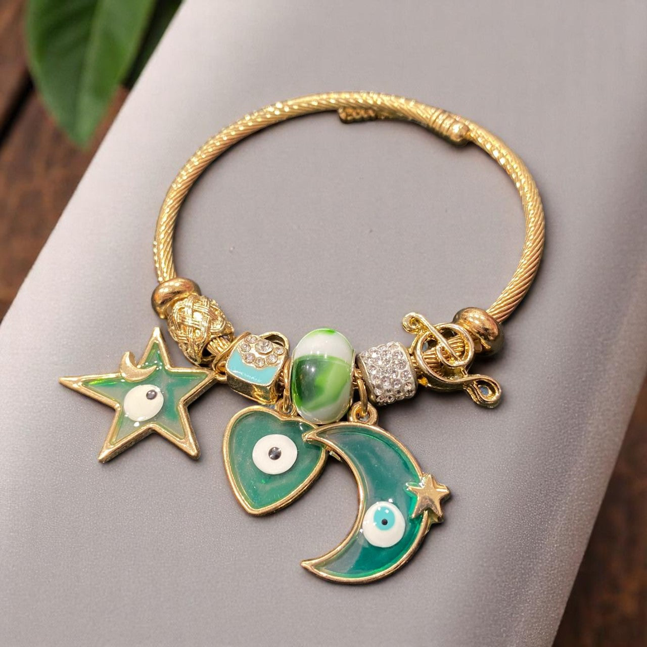 Celestial Charm Bracelet – Emerald Edition