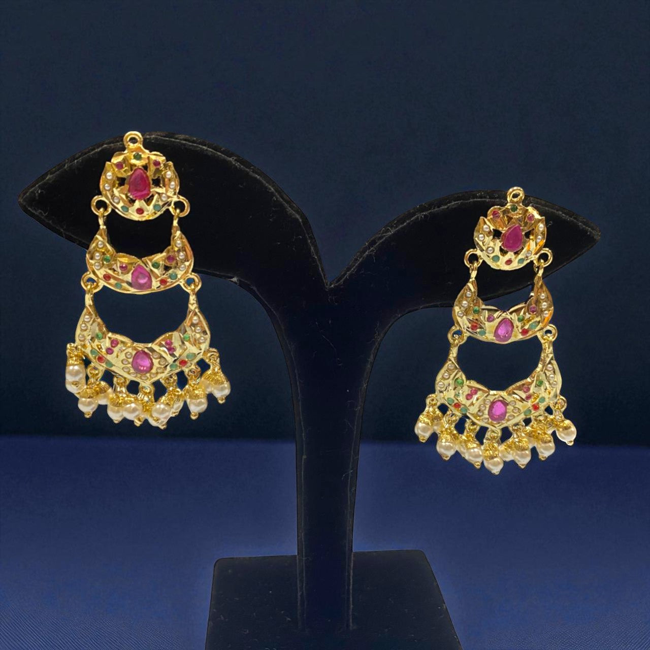 Triple Crescent Meenakari Earrings