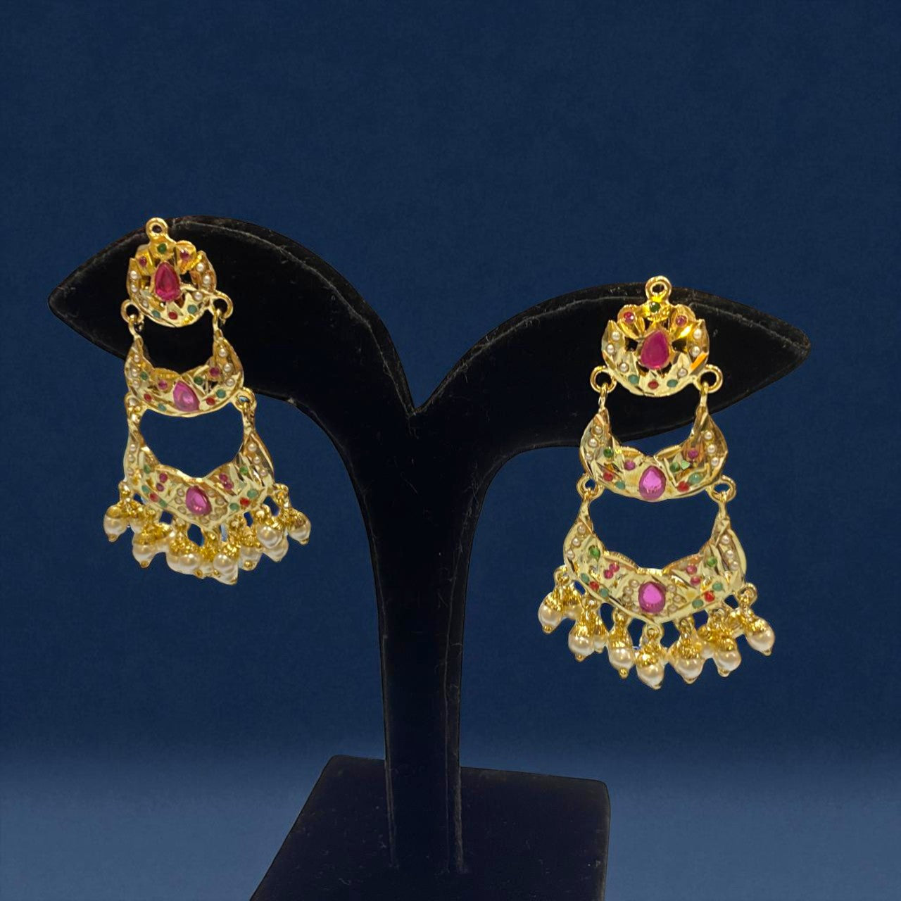 Triple Crescent Meenakari Earrings