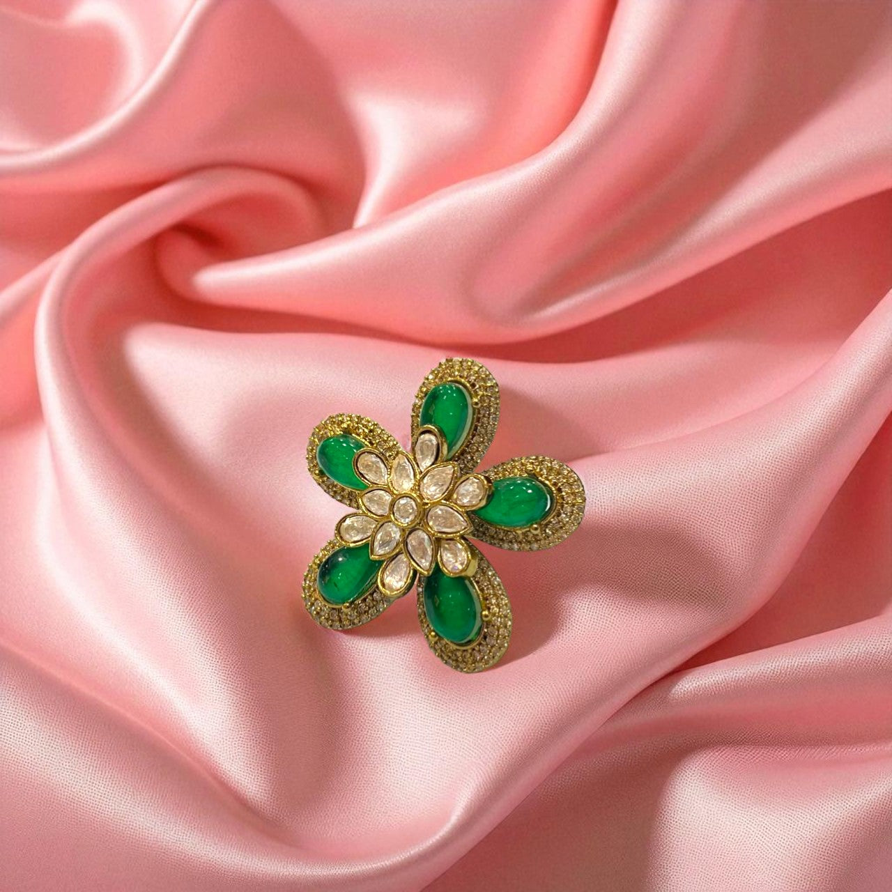 Emerald Blossom Cocktail Ring