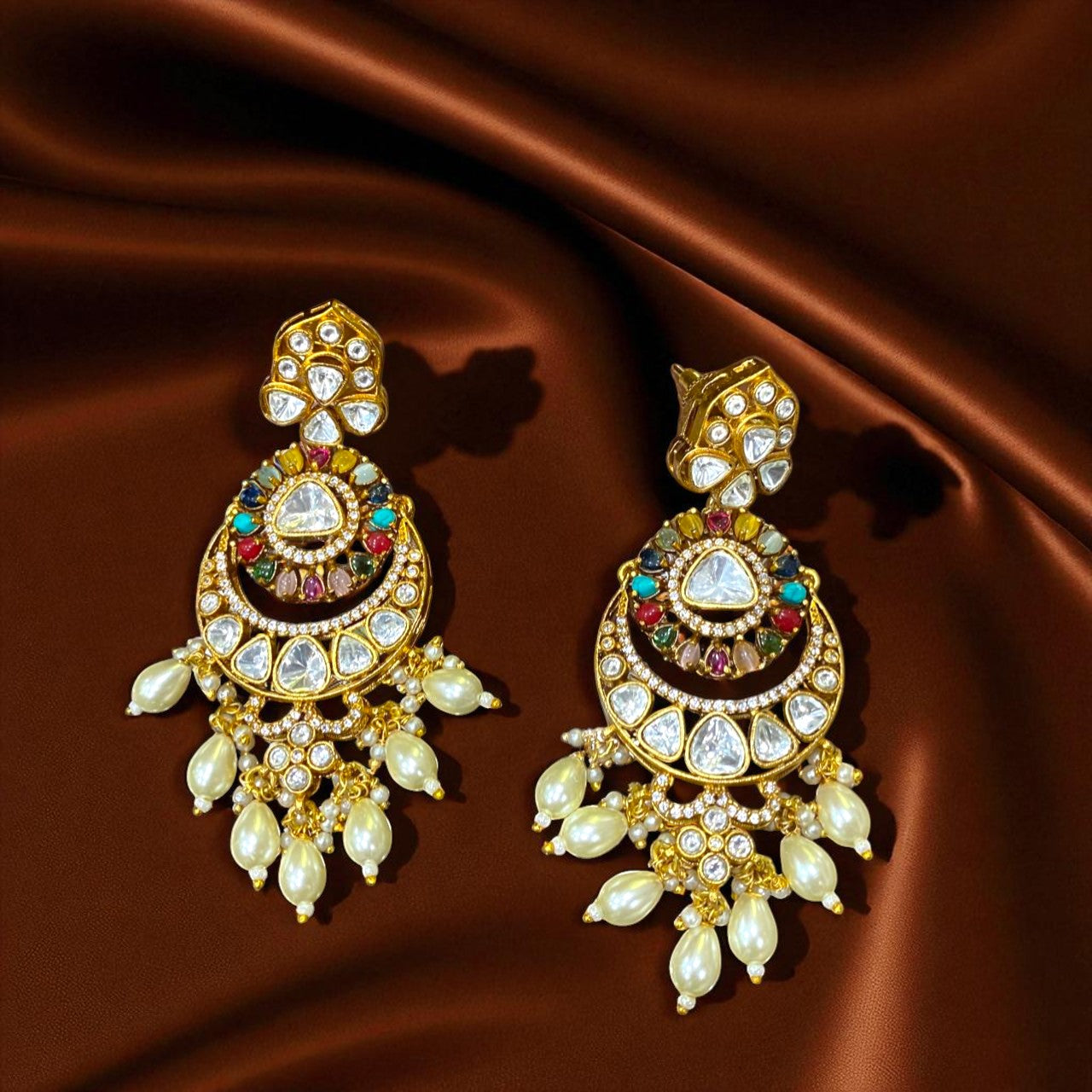 Royal Navratna Chandbali Earrings