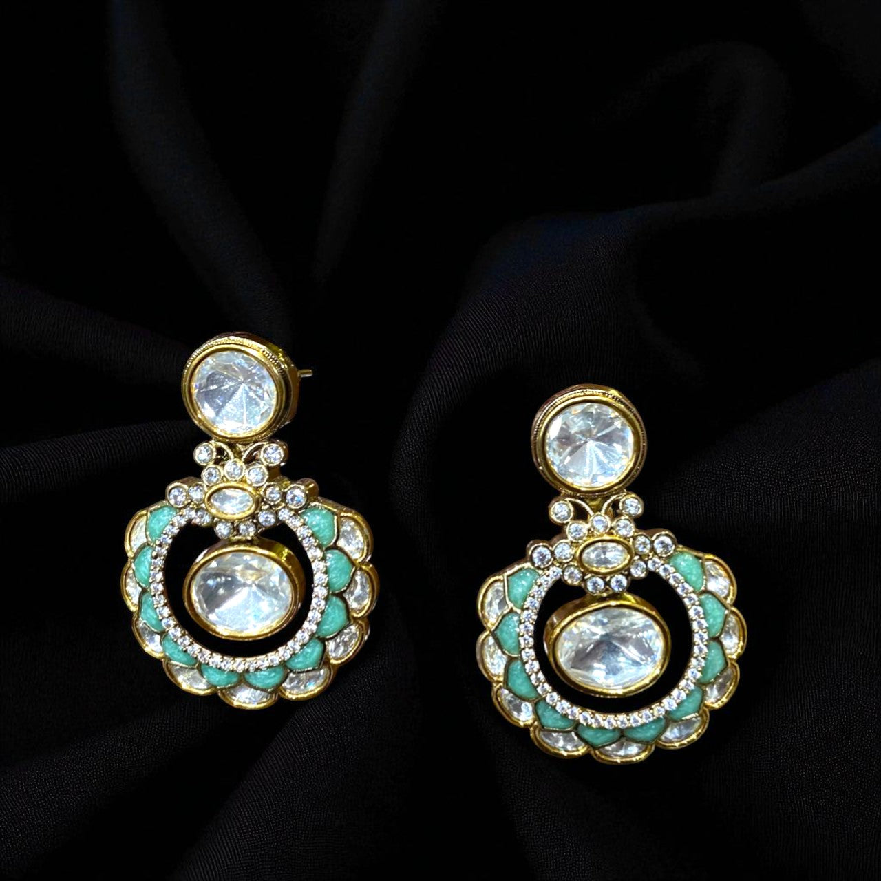 Emerald Halo Kundan Studs