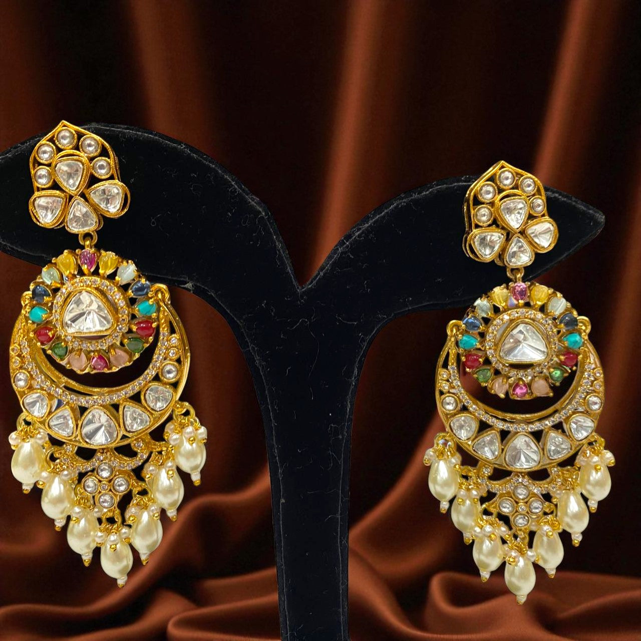 Royal Navratna Chandbali Earrings