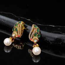 Emerald Plume Pearl Earrings