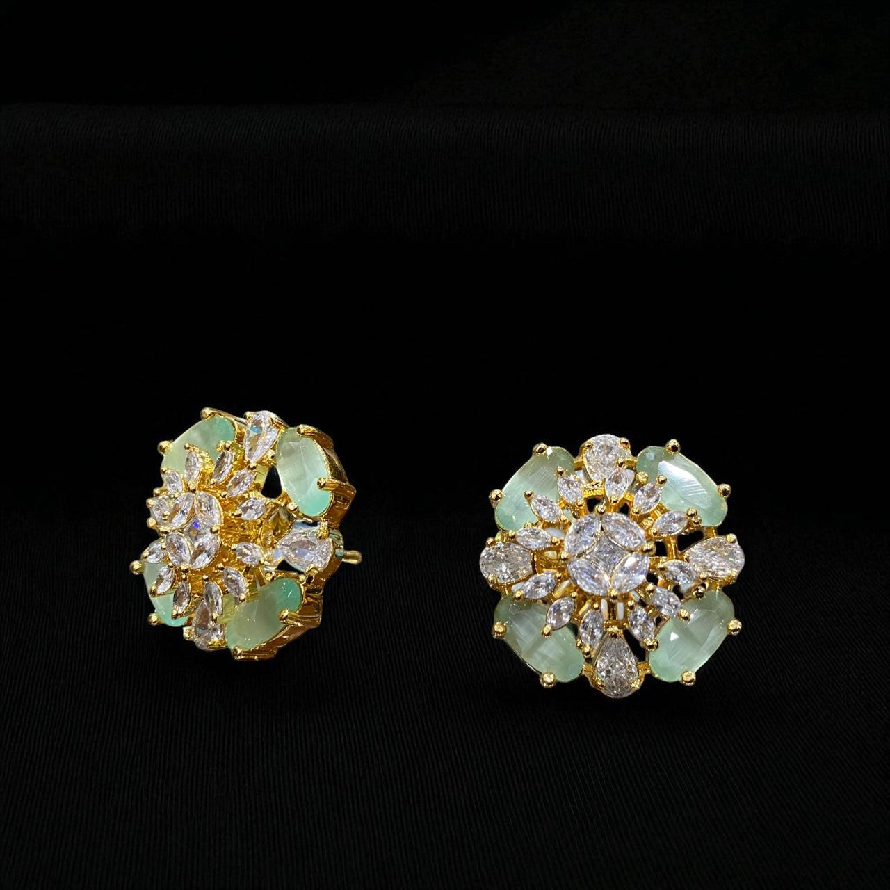 Mint Crystal Floral Stud Earrings