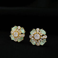 Mint Crystal Floral Stud Earrings