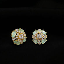 Mint Crystal Floral Stud Earrings