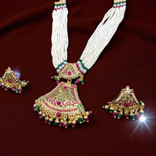Traditional Temple Design Jadau Necklace Set with Jhumka Earrings