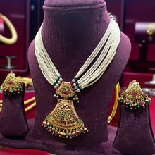 Traditional Temple Design Jadau Necklace Set with Jhumka Earrings