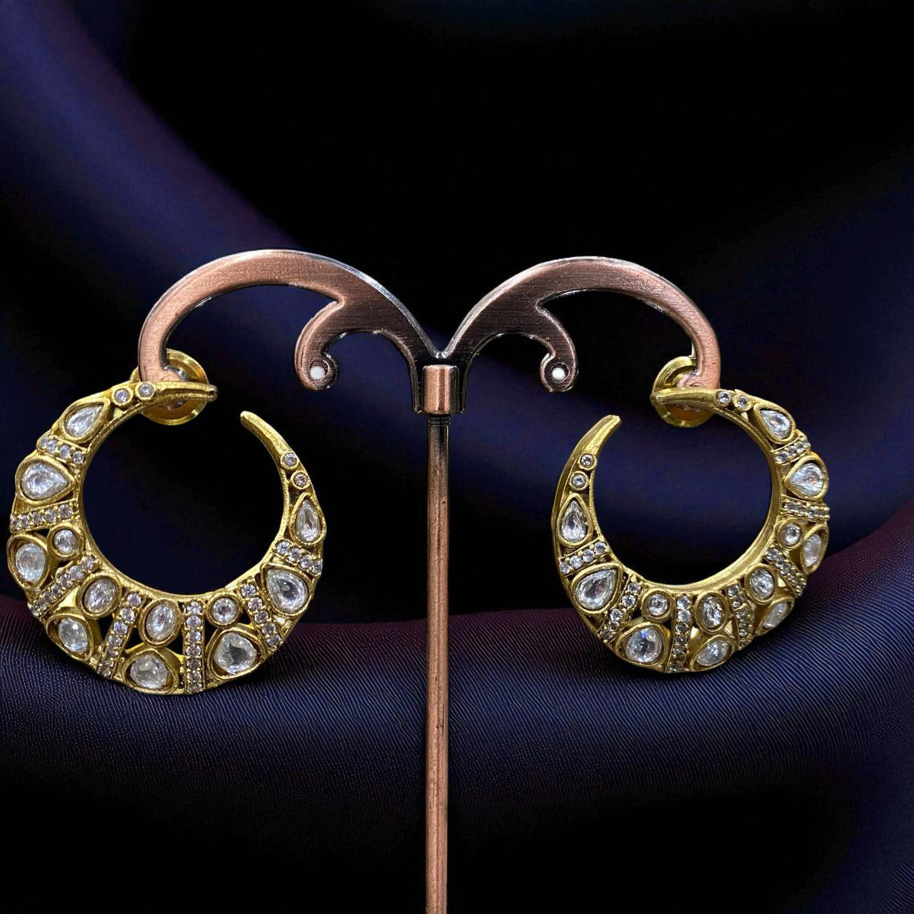 Royal Kundan Crescent Hoop Earrings