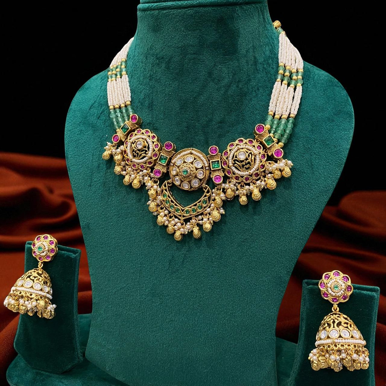 Regal Lotus Kundan Necklace Set