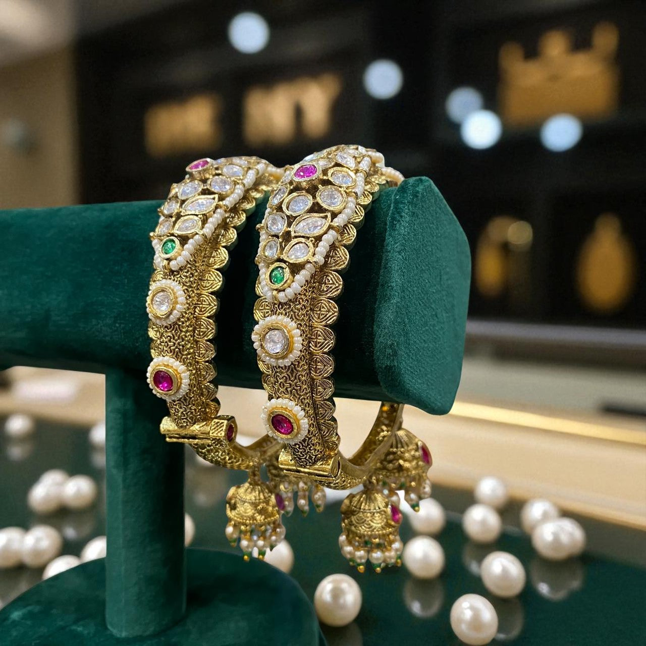Royal Jhumka Charm Kundan Bangles