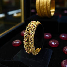Floral Ruby Antique Golden Bangles