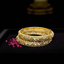Floral Ruby Antique Golden Bangles