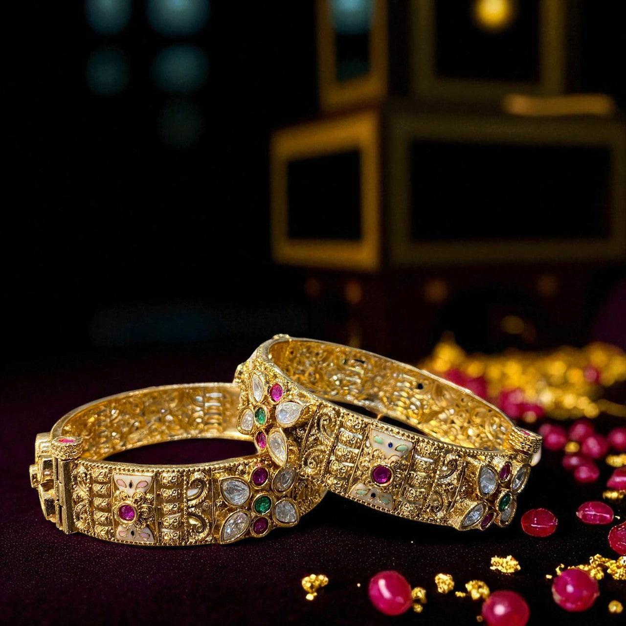 Regal Kundan Meenakari Golden Kadas