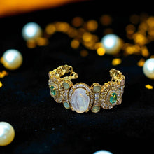 Royal Moonstone and Emerald Golden Bracelet