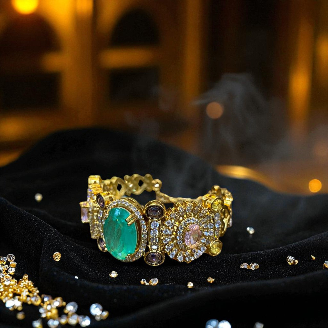 Royal Moonstone and Emerald Golden Bracelet