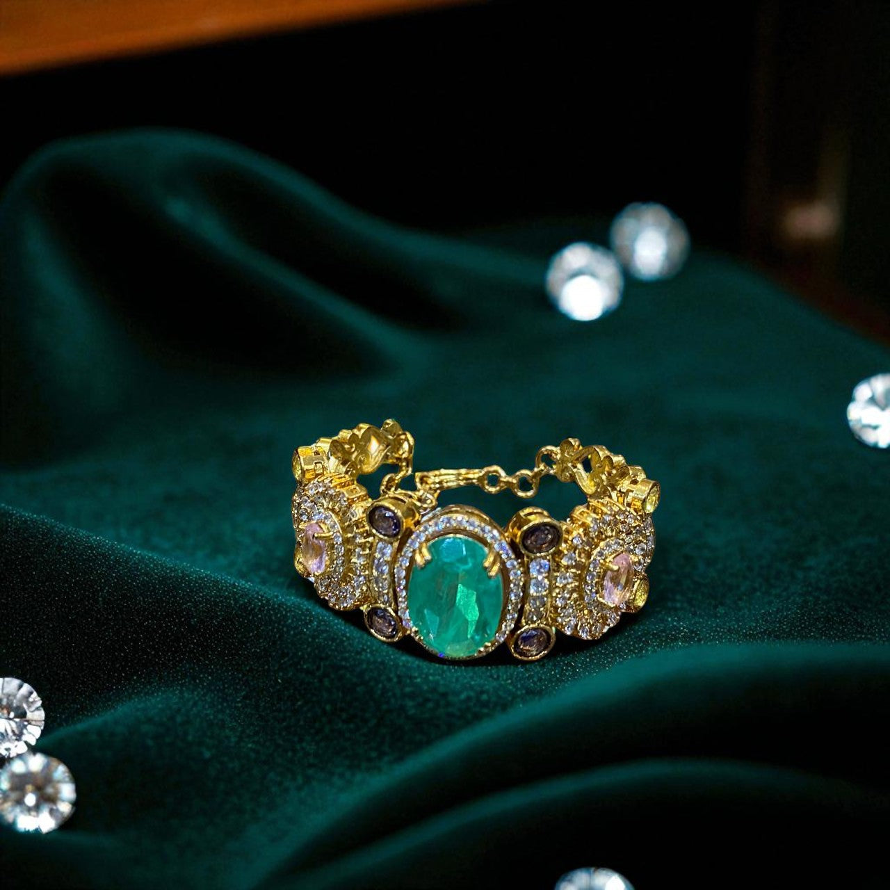 Royal Moonstone and Emerald Golden Bracelet