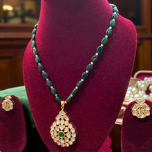 Emerald Bead Kundan Pendant Set