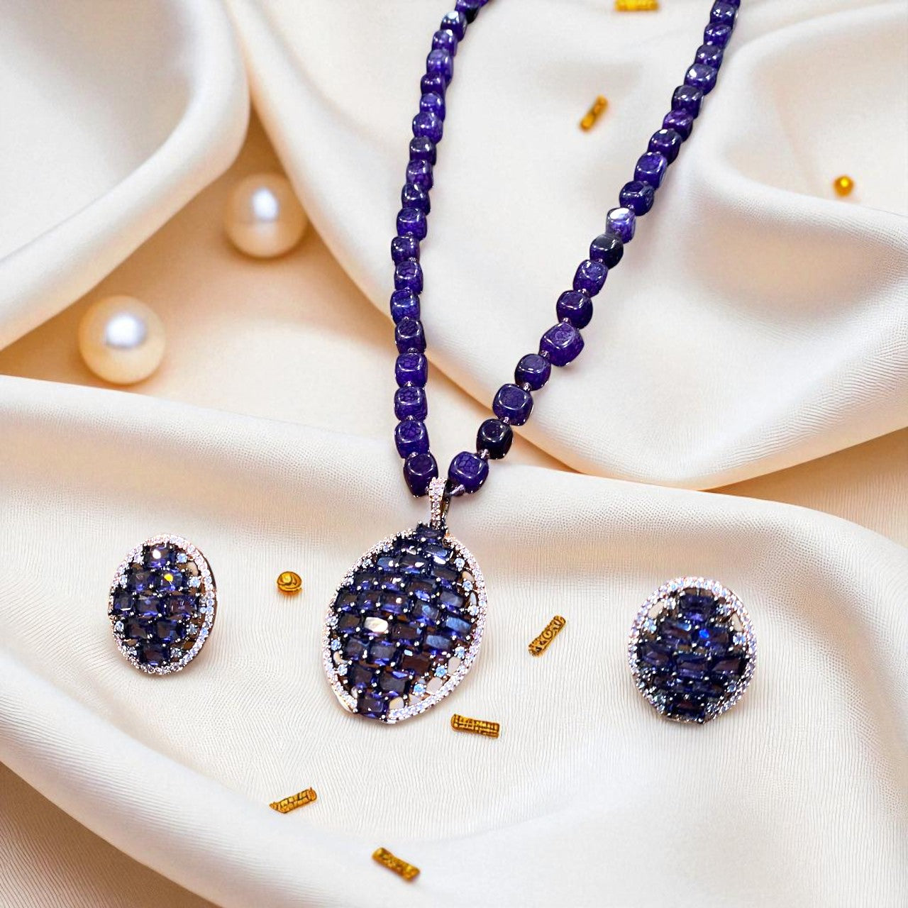 Royal Amethyst Bead Pendant Set
