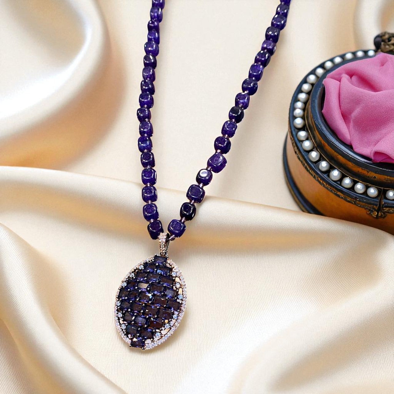 Royal Amethyst Bead Pendant Set