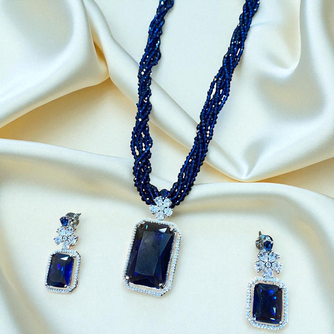 Royal Blue Sapphire Mosaic Pendant Set