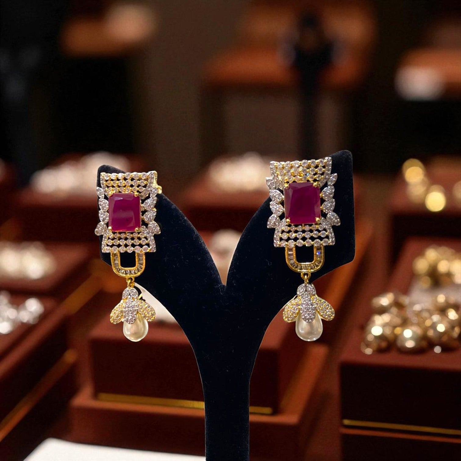 Royal Ruby Pearl Drop Necklace Set