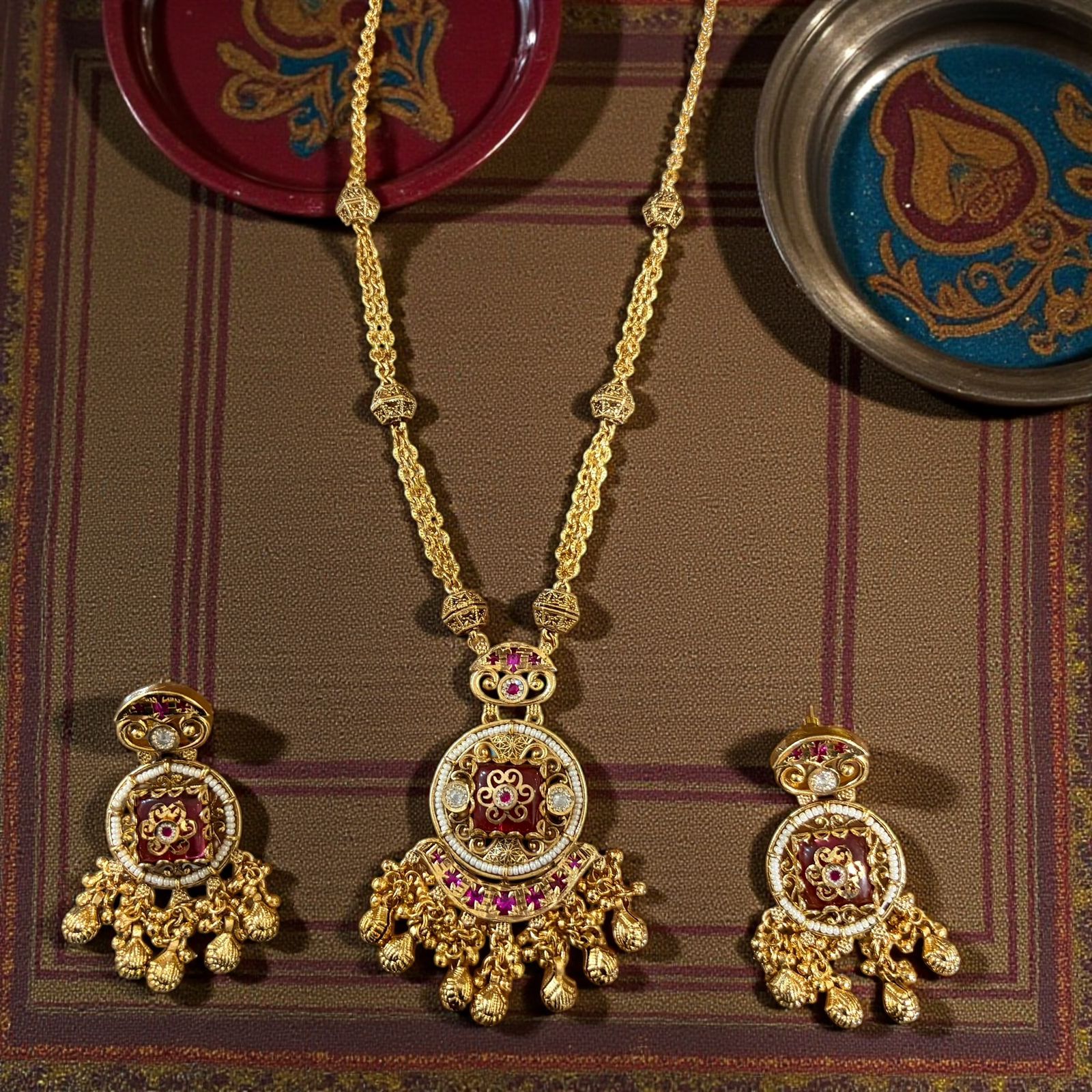 Traditional Kundan Temple Jewelry Set