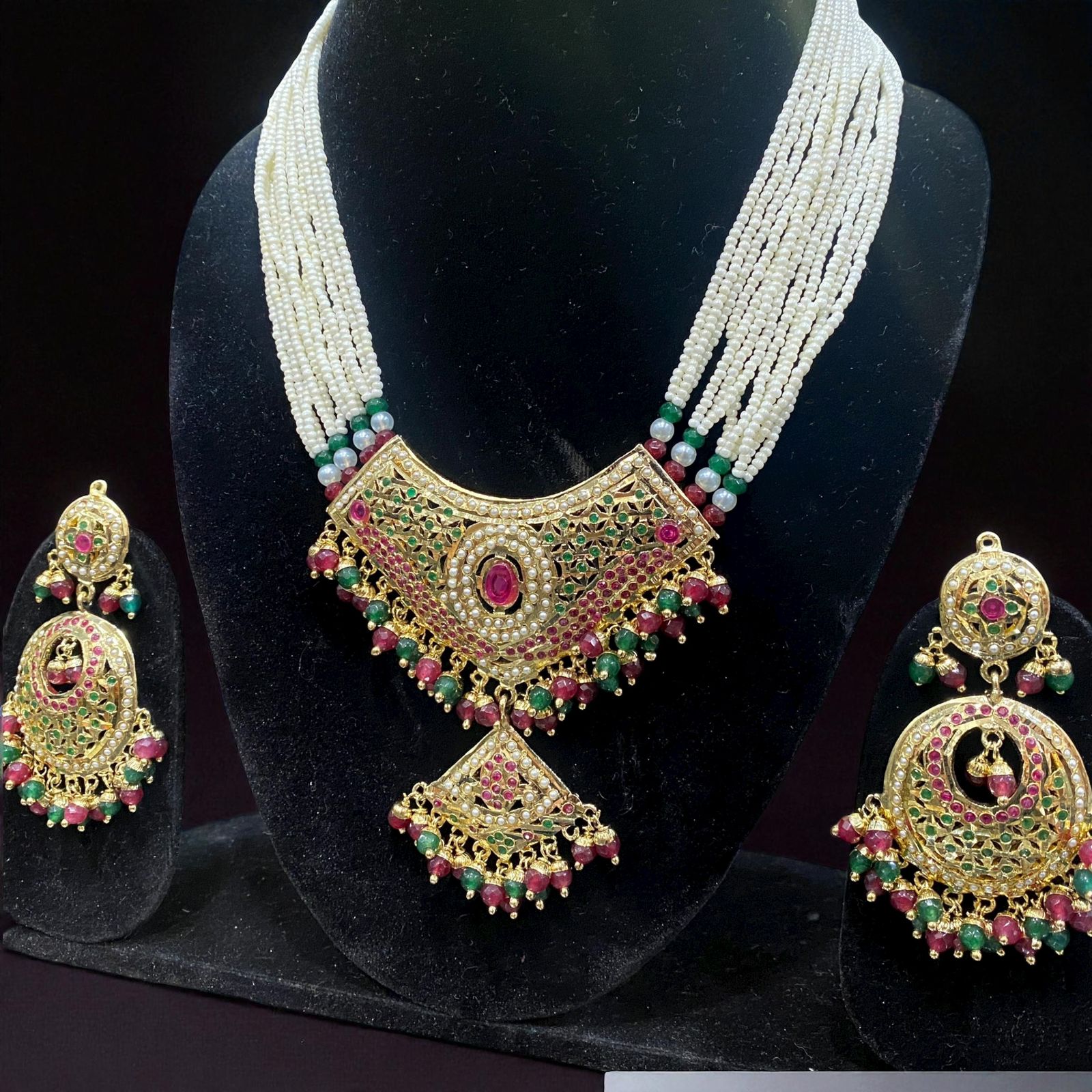 Regal Jadau and Pearl Temple Necklace Set
