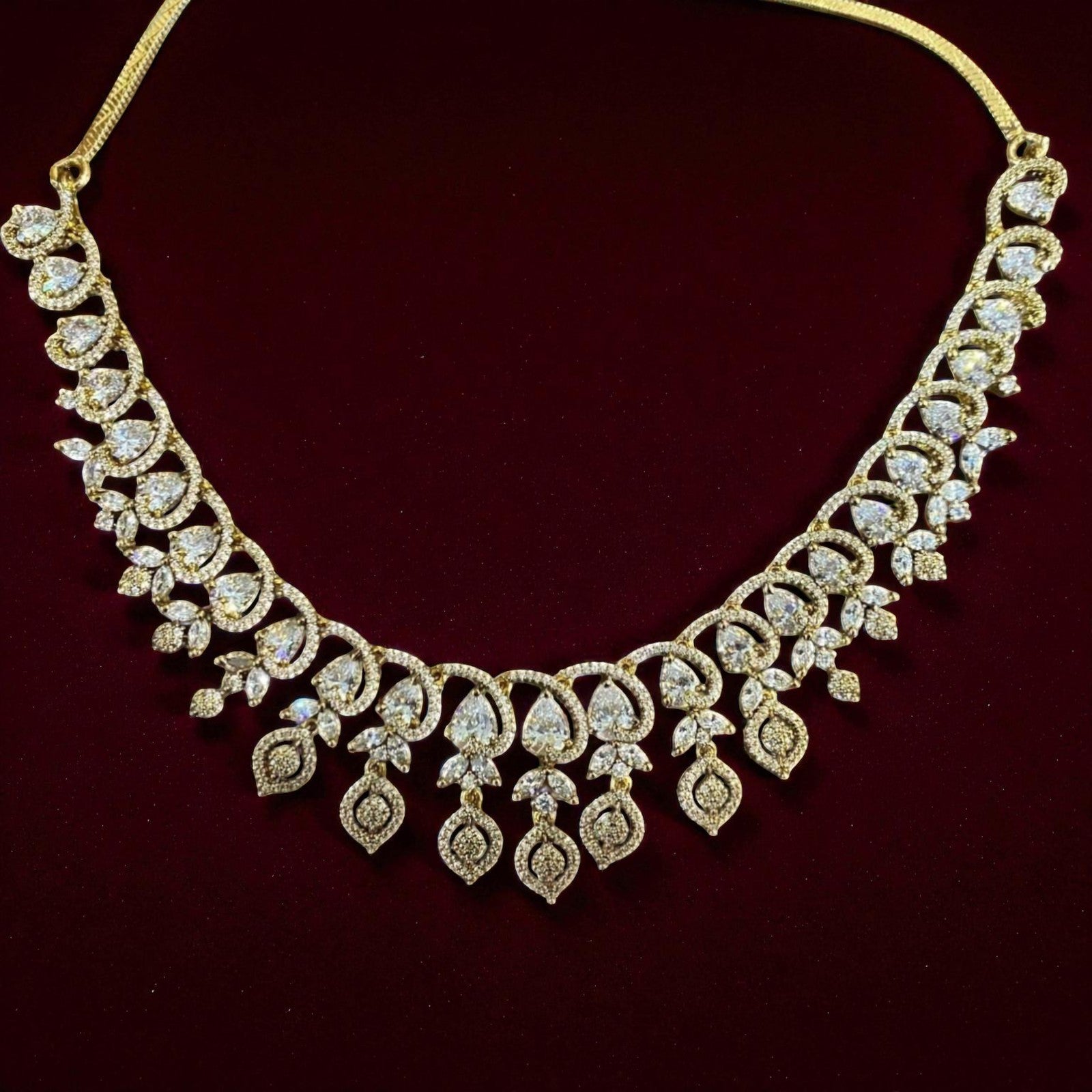 Royal Leaf American Diamond Necklace Set