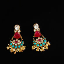 Turquoise & Ruby Kundan Chandbalis