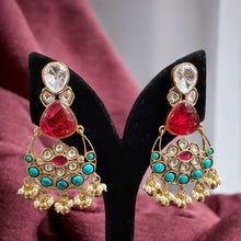 Turquoise & Ruby Kundan Chandbalis