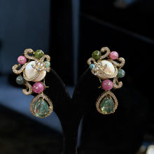 Ethereal Pearl & Tourmaline Art Deco Drops