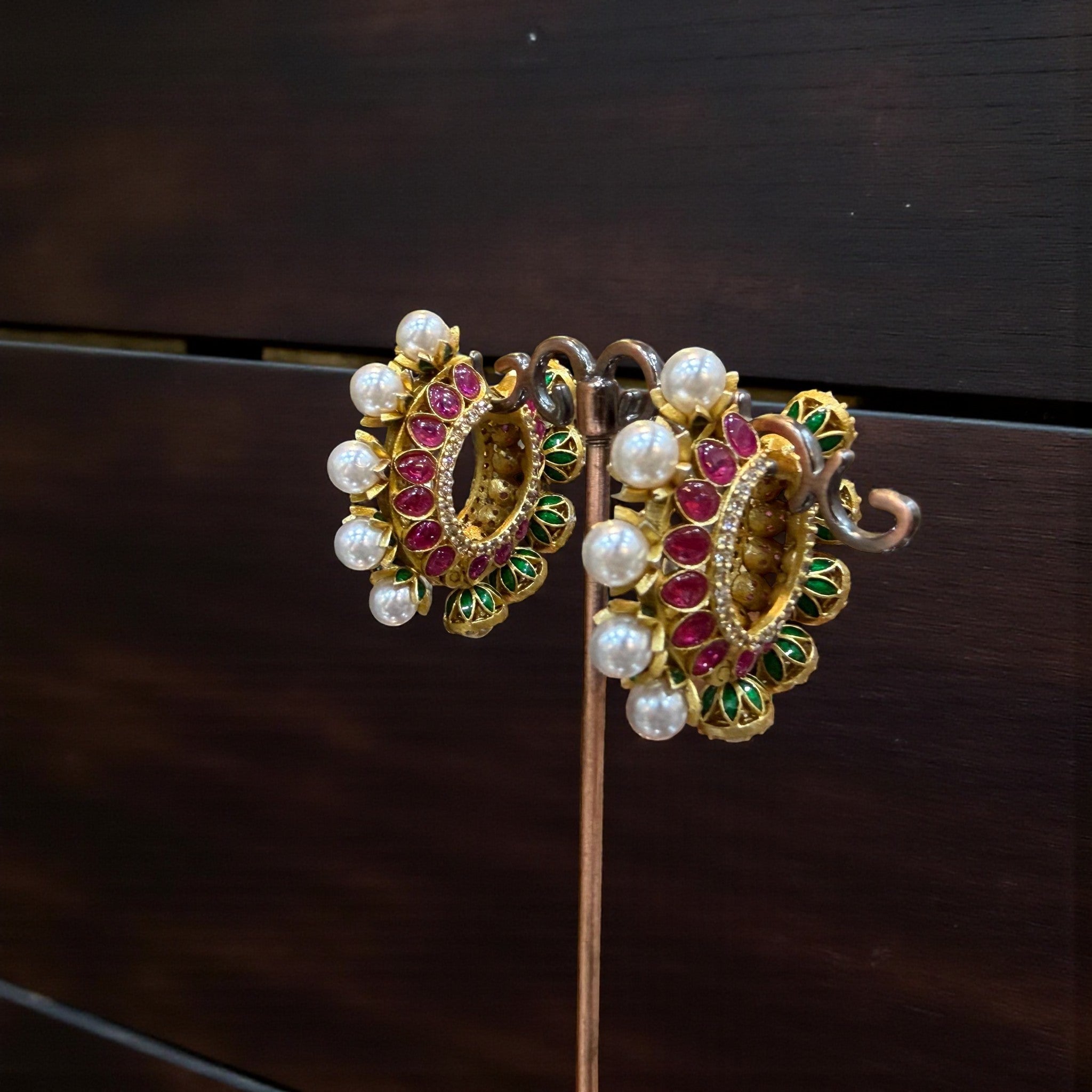 Heritage Enamel & Pearl Chandbali Earrings