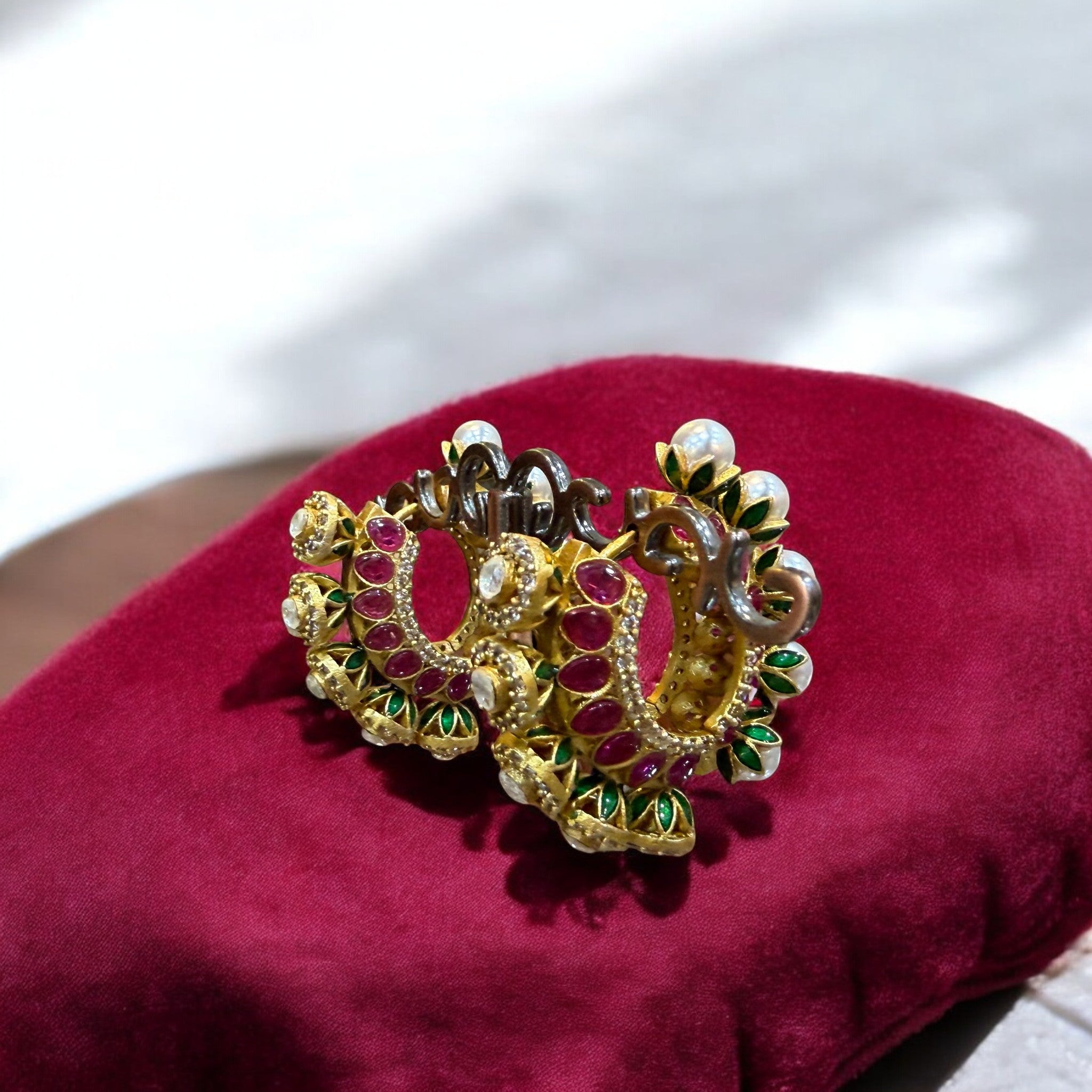 Heritage Enamel & Pearl Chandbali Earrings