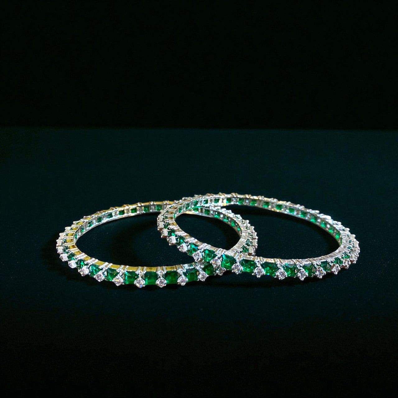 Emerald & American Diamond-Cut Sleek Stone Bangles