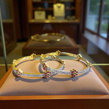 Golden Floral Ruby-Crystal Bangles