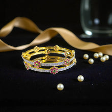 Golden Floral Ruby-Crystal Bangles