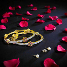 Golden Floral Ruby-Crystal Bangles