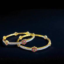 Golden Floral Ruby-Crystal Bangles
