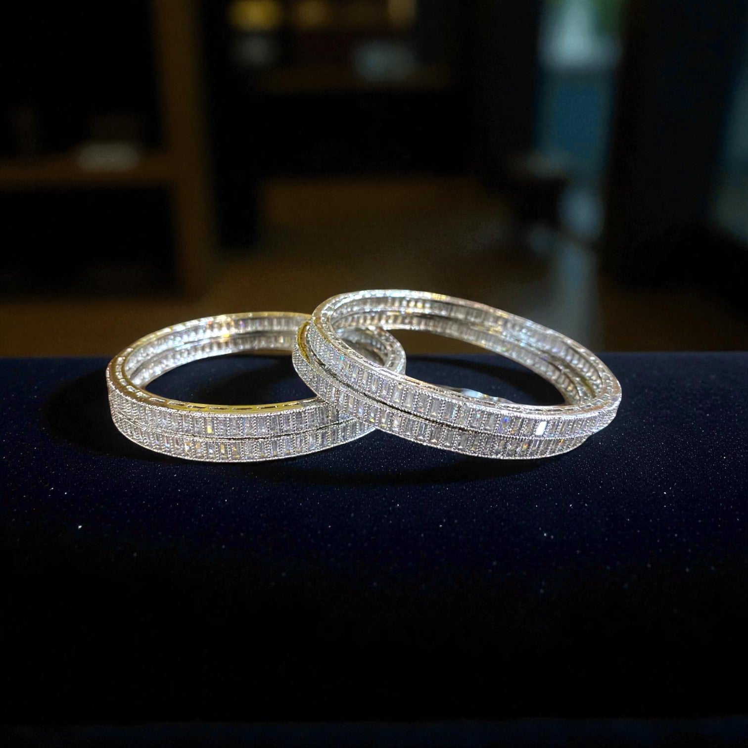 Elegant Crystal Line Bangles (Set of Four)