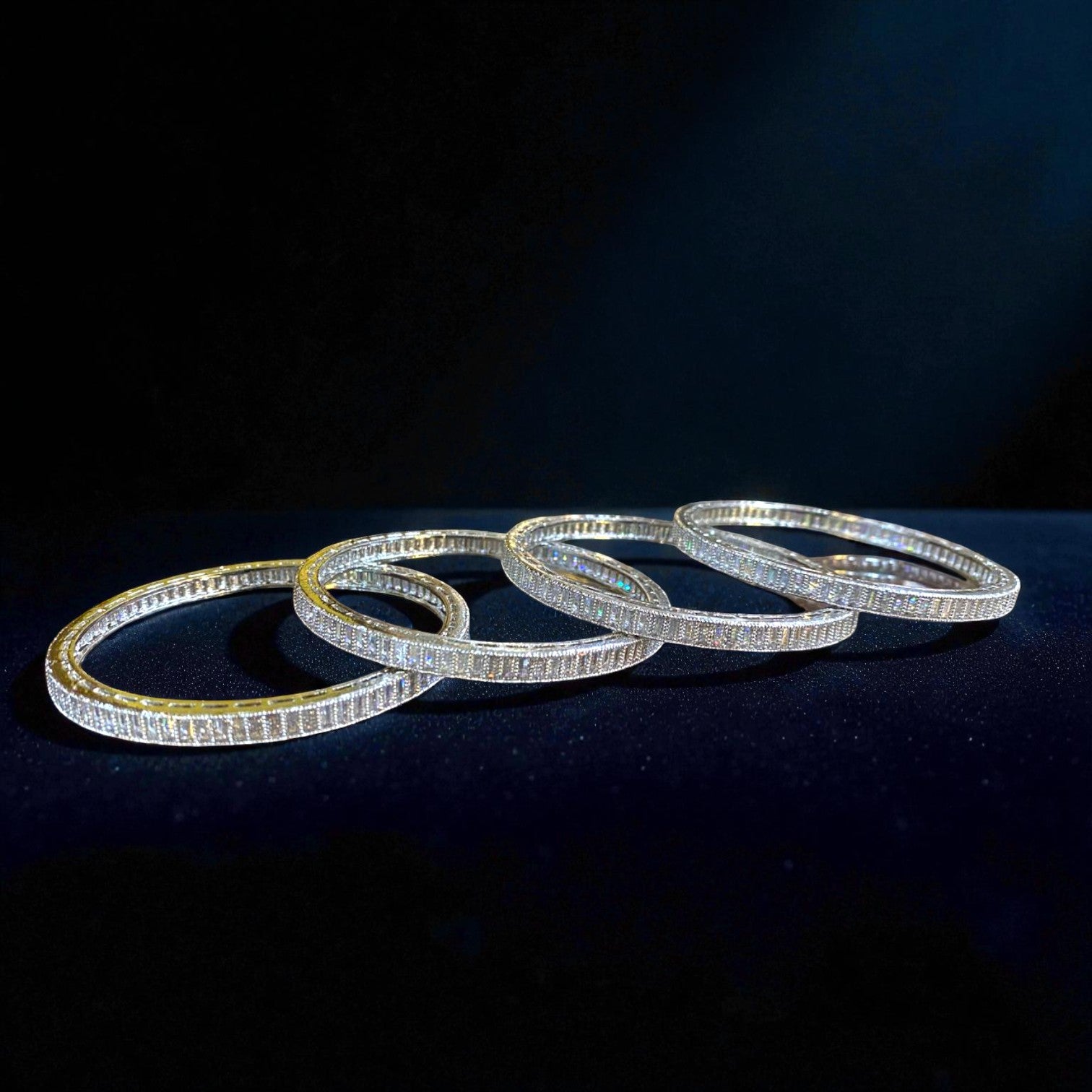 Elegant Crystal Line Bangles (Set of Four)