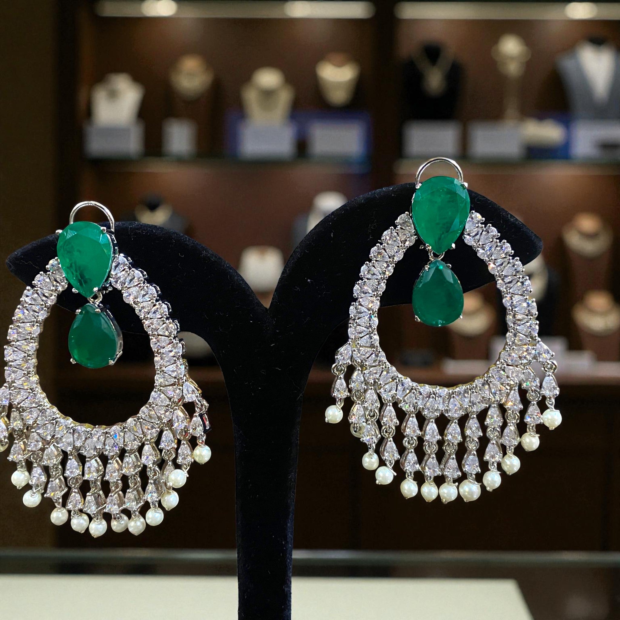 Emerald Teardrop Crystal Hoop Earrings