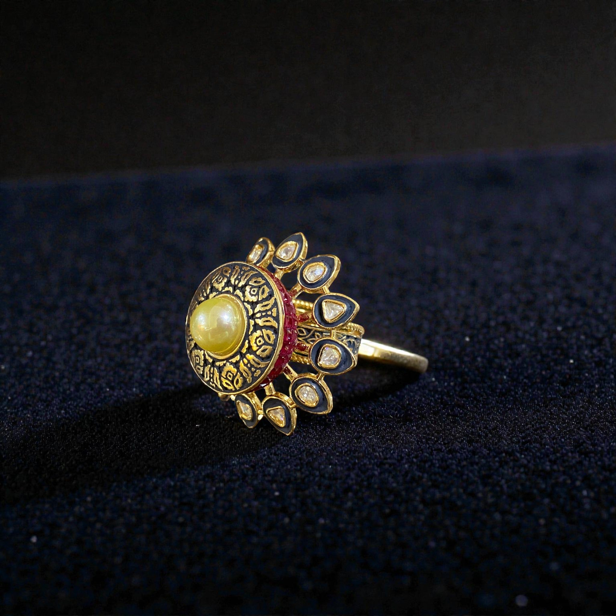 Heritage Pearl Sunburst Kundan Ring